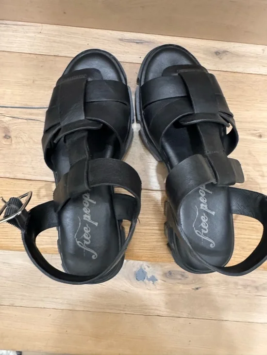 Free People Chunky Black Leather Gladiator Sandals Size 36 - Picture 5 of 6